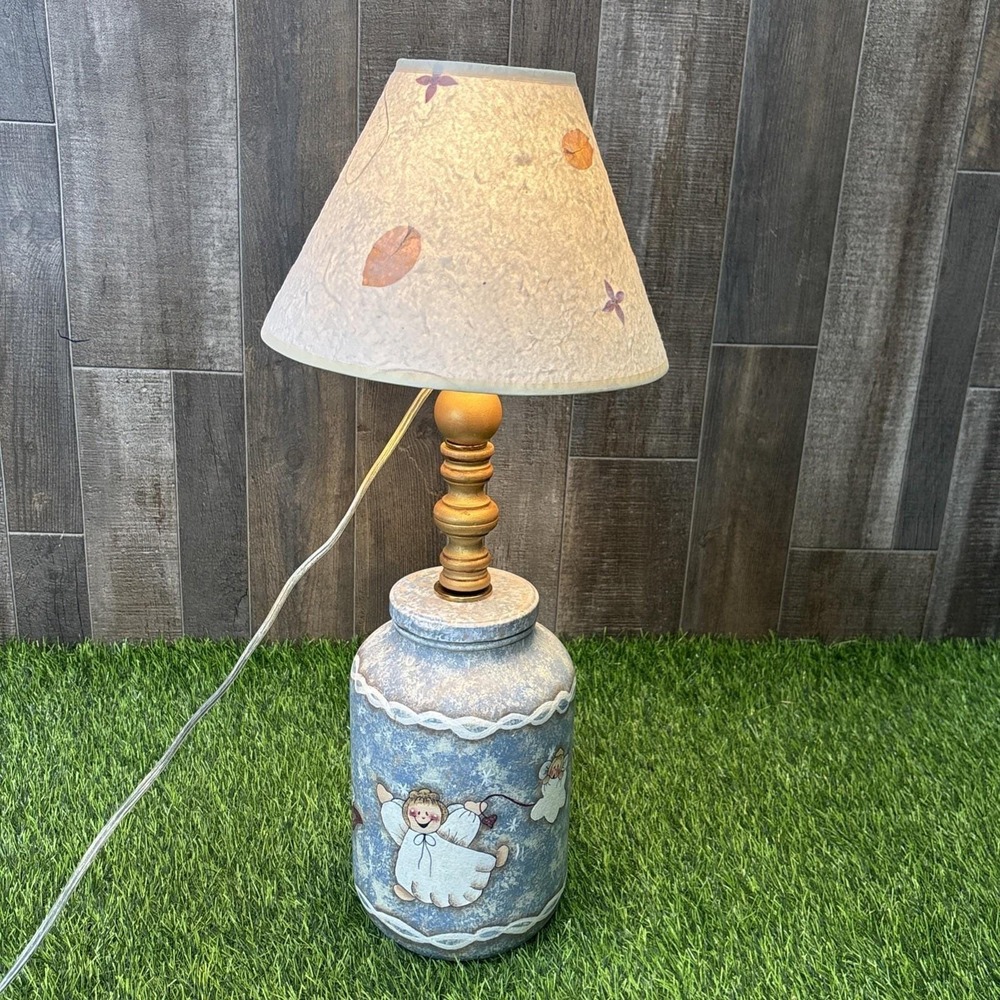 Handmade Folk Art Angel Lamp Rustic Painted Jar Christmas Decor